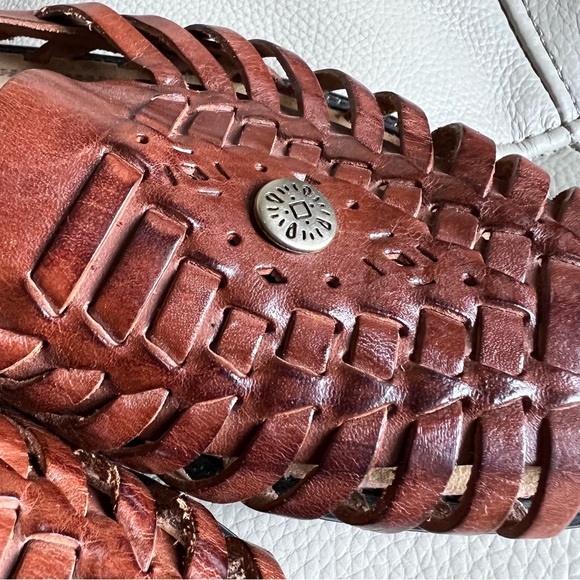 Vintage Sz 9 Genuine Leather Huarache Basket Weave Sandals Flat Shoes - Picture 12 of 15